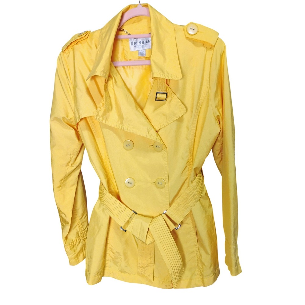 Big Chill Yellow Trench Coat Women's L Lightweight Belted‎ Spring Fall Jacket